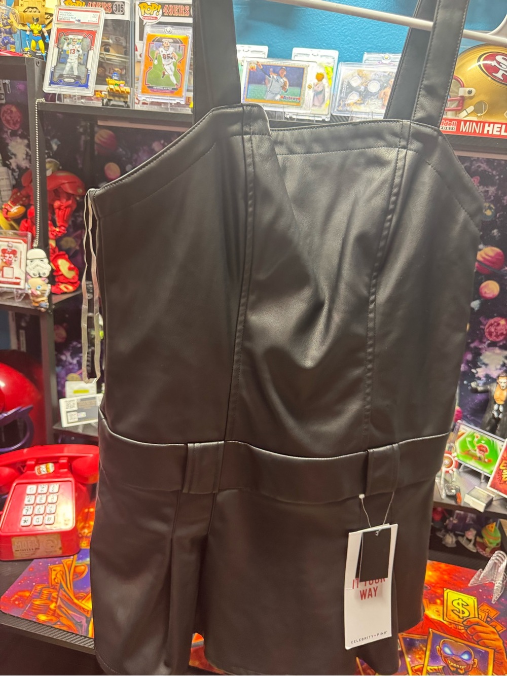 Celebrity Pink Black Faux Leather Mini Dress